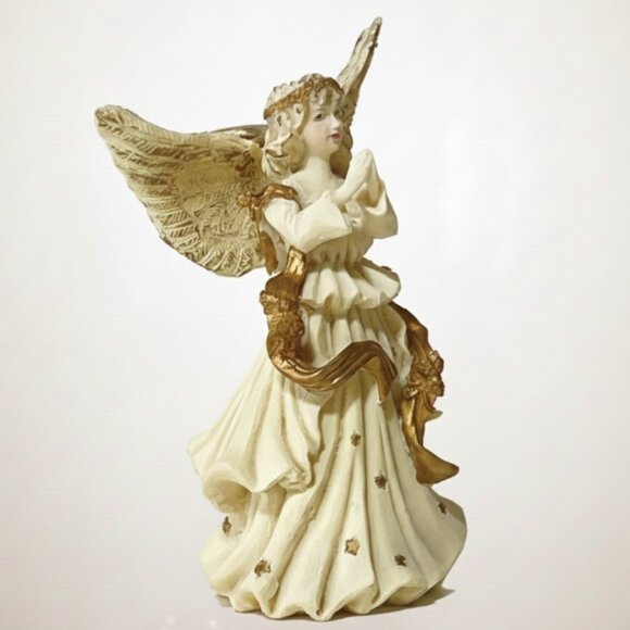 Vintage Praying Angel Figurine with Gold Details & Taper Candle Holder - Picture 6 of 16